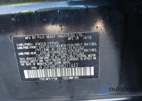 2017 Subaru Crosstrek 2.0I Limited из США, поврежденный, VIN JF2GPANC0H8211443